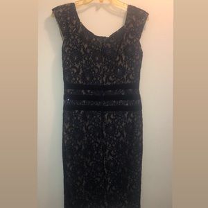 Navy blue dress with lace on top